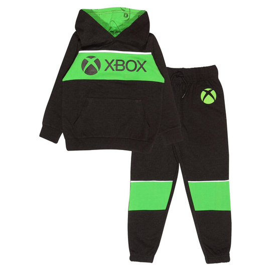 (11-12 Years, Black/Green) X-Box Boys Logo Hoodie And Joggers Set