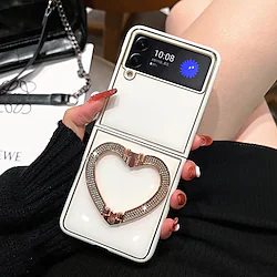 Phone Case For Samsung Galaxy Back Cover Z Flip 4 Z Flip 3 Portable with Stand Shockproof Solid Colored Acrylic Lightinthebox
