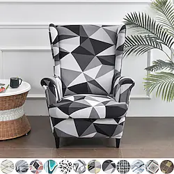 2 Piece Wing back Chair Slipcover Stretchy Wing back Armchair Covers Spandex Polyester Sofa Covers Printed Furniture Protector for Living Room Wing back Chair Lightinthebox