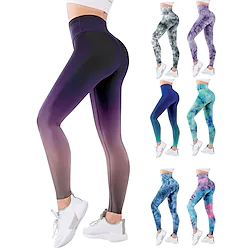 Women's Yoga Pants Tummy Control Butt Lift Quick Dry High Waist Yoga Fitness Gym Workout Leggings Bottoms Color Gradient Graphic Patterned Camo / Camouflage Light Purple Baby blue Black / Rose Red Lightinthebox