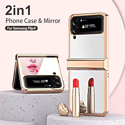 Phone Case For Samsung Galaxy Flip Z Flip 4 Z Flip 3 Portable Plating Mirror Solid Colored PC Lightinthebox