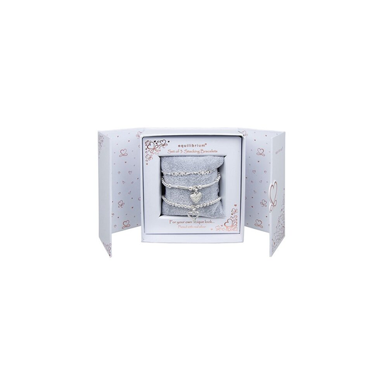 Equilibrium Silver Stacking Bracelet Gift Set - Hearts