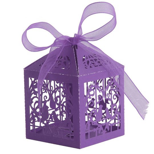 (Dark Purple, 100pcs) Candy Gift Boxes Precise Cut Wedding Favour Boxes with Ribbon, DIY Party Gift Bag