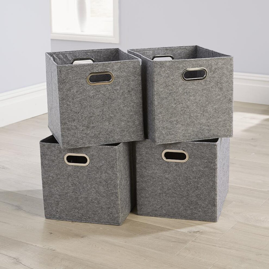 Folding Flat Velvet Grey Felt Square Storage Box Fabric Cube 4pc Set