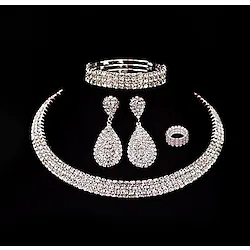 Bridal Jewelry Sets Four-piece Suit Chrome Rings 1 Necklace 1 Bracelet Earrings Women's Stylish Elegant Fashion Cute Cool Retro Precious irregular Jewelry Set For Party Wedding Gift / Engagement Lightinthebox