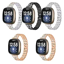 Diamond Wrist Strap for Fitbit Versa 3 / Fitbit Sense Smart Watch Strap Metal Five Beads Sport Band Stainless Steel Watchband Lightinthebox