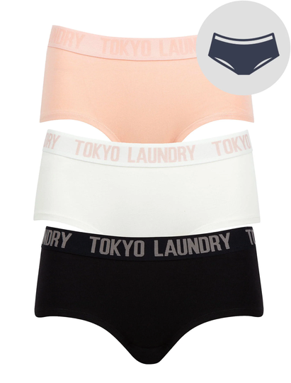 Womens Underwear Andrea (3 Pack) Cotton Assorted Short Boxer Briefs in Egret / Evening Sand / Jet Black - Tokyo Laundry / XS - Tokyo Laundry