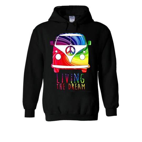 (Large, Black) Camper Van Living The Dream Surf Novelty White Men Women Unisex Hooded Sweatshirt Hoodie