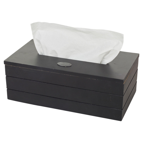 (Black) Natural Wooden Tissue Box Holder Cover Dispenser