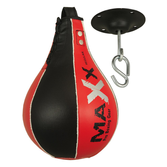 (BLACK / RED) Maxx Leather Speedball & Hook Boxing Bag Punching Training MMA Speed Ball Boxing