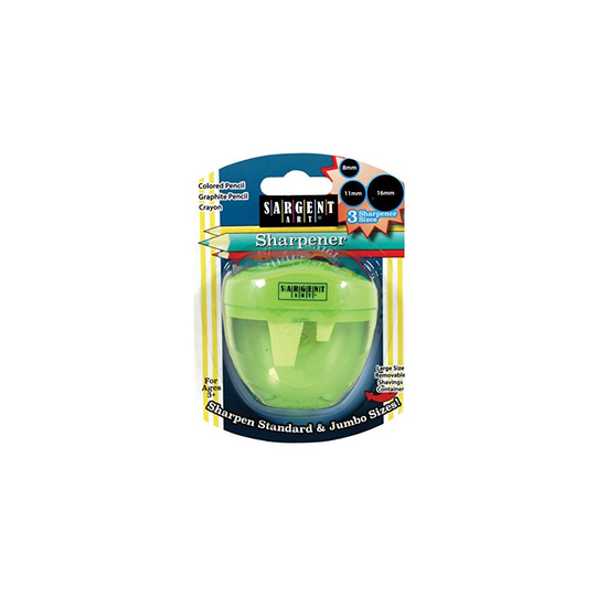 Sargent Art 3 Manual Hole Pencil Sharpeners - 3 Holes With Lid - Portable Colored Pencil Sharpener - Jumbo - Green - Easy Grip Oval Shape