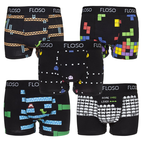 (XL, Black) FLOSO Mens Retro Games Boxer Shorts (5 Pairs)