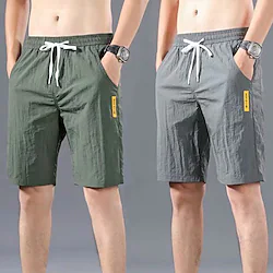 Men's Beach Shorts Casual Shorts Drawstring Elastic Waist Plain Quick Dry Outdoor Going out Fashion Streetwear Black Green Micro-elastic Lightinthebox