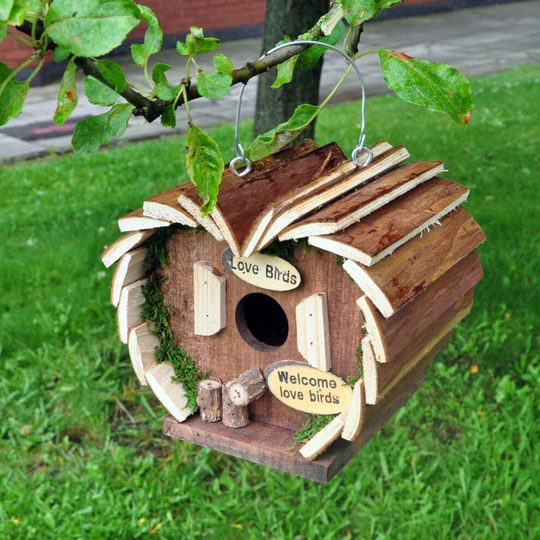 Wooden Bird House, Small Bird Nesting Box, Bird Hotel Rustic
