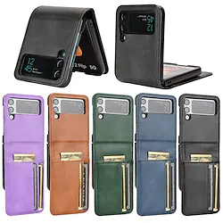 Phone Case For Samsung Galaxy Wallet Card Flip Z Flip 4 Z Flip 3 Card Holder Slots Shockproof Solid Colored PC PU Leather Lightinthebox
