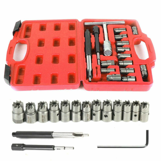 17pcs Diesel Injector Seats Cutter Cleaner Carbon Car Tool Kit