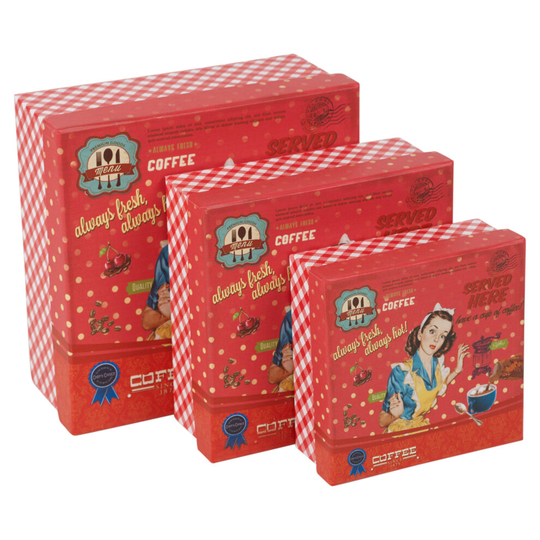 (Red Square Vintage) Gift Set Storage Boxes Stackable Lidded Vintage Retro Present Baby Box Ring