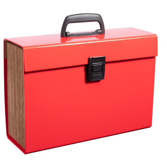(Red) 19 Pocket Expanding A4 Box File Organiser Paper Documents Foolscap Folder Case