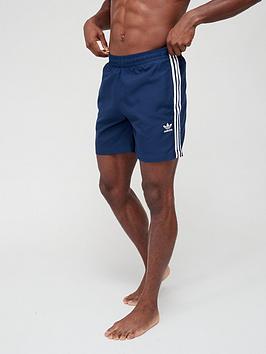 adidas Originals 3 Stripe Swim Shorts - Indigo, Indigo, Size Xs, Men