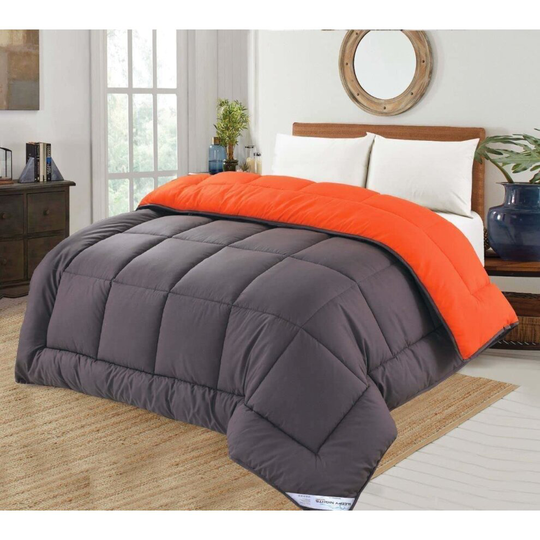 (Orange and Grey, King 7.5) SleepyNights 7.5 tog Box Stitching Reversible Coverless Summer Cool Duvet