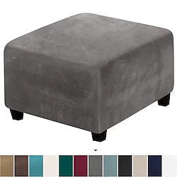 Stretch Ottoman Cover Slipcover Elastic Footstool Protector Covers Velvet Square White Grey Black Plain Solid Soft Durable Washable Lightinthebox