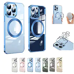 Phone Case For Apple Magnetic Adsorption Compatible with iPhone 14 Pro 13 12 11 Pro Max XR XS X 8 7 Plus MagSafe Solid Colored TPU Metal Shockproof Anti-fall Luxury Plating Clear Case With Lens Flim Lightinthebox