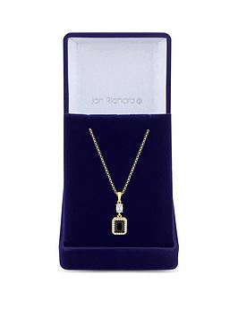 Jon Richard Gold Plated Jet Cubic Zirconia Stone Emerald Cut Pendant Necklace - Gift Boxed