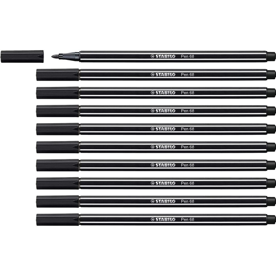 Premium Felt Tip Pen - STABILO Pen 68 black Box of 10
