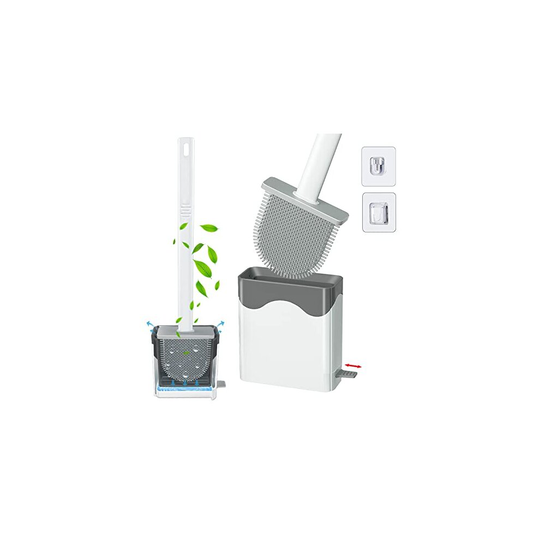 Canvint Silicone Toilet Brush, Deep Cleaner Toilet Brush and Holder Set with Drawable Base, Non-Slip Long Plastic Handle and Quick Drying Holder,
