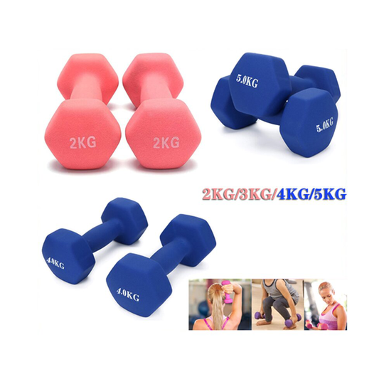 (Pink 2kg x 2) Pair Hex Dumbbells Neoprene Iron Weights Lady Gym