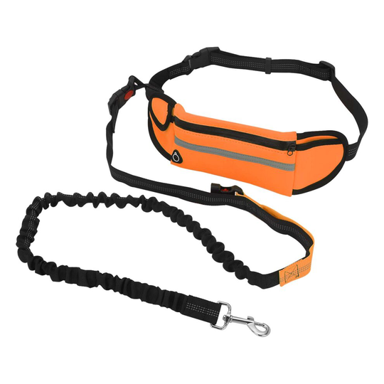 (Orange) Adjustable No Hands Leash Dog Pet Lead Waist Belt
