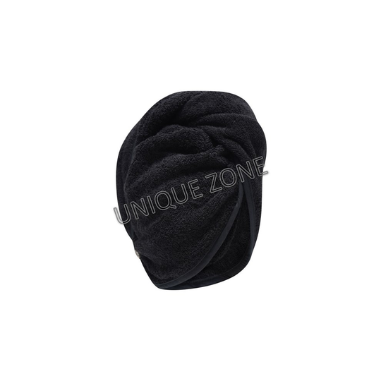 (BLACK) COTTON DRY HAIR TURBAN TOWEL WRAP BATH TOWEL CAP