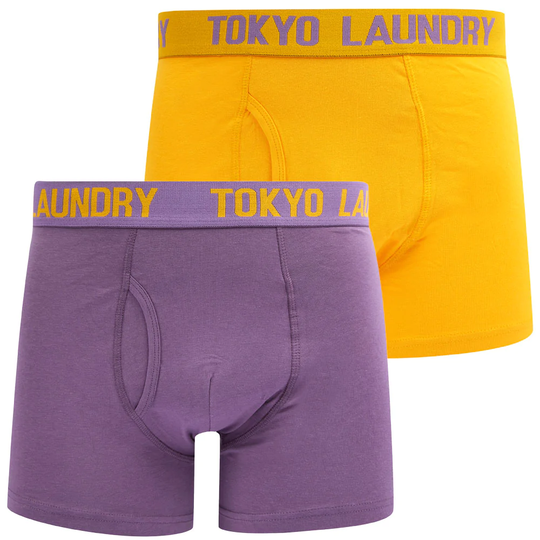 Mens Underwear Samwell (2 Pack) Boxer Shorts Set in Artisan's Gold / Grape Jam - Tokyo Laundry / S - Tokyo Laundry