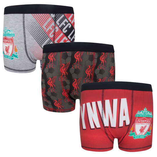(Multi, 5-6 Years) Liverpool FC Boys Boxer Shorts 3 Pack Crest Kids OFFICIAL Football Gift
