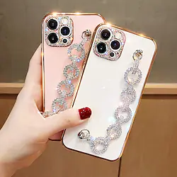 Luxury Lens Protective Glitter Diamond Wrist Chain Soft Phone Case For iPhone 14 13 12 11 Pro Max 7 8 Plus X XR XS SE 2 3 Cover Lightinthebox
