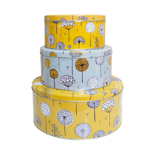 (Retro Meadow ) Cake Storage Tins Set 3 Round Nesting Kitchen