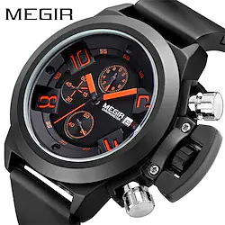 MEGIR Men's Casual Quartz Watch 3D Engraved Dial Black Silicone watches men Waterproof Military Sport Watch Lightinthebox