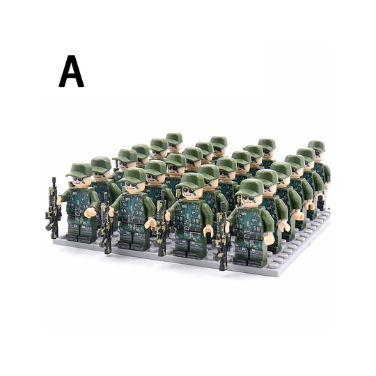 (A) Minifigures 24PCS Army Phalanx Building Block With Bottom Plate With Weapon And Display Box Compatible With Lego