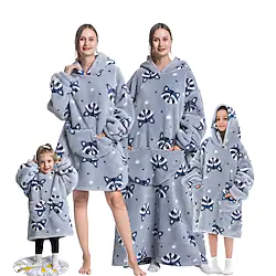 Kid's Adults' Oversized Hoodie Blanket Wearable Blanket With Pocket Raccoon Animal Onesie Pajamas Flannel Cosplay For Men's Women's Boys Christmas Animal Sleepwear Cartoon Festival / Holiday Costumes Lightinthebox