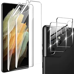 2 Pack Galaxy S21 Ultra Screen Protector Not Glass with 2 Pack Tempered Glass Camera Lens Protector Fingerprint Reader Soft Film Galaxy S21 Ultra Anti Scratch Touch Sensitive Lightinthebox