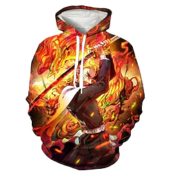 Inspired by Demon Slayer Rengoku Kyoujurou Hoodie Cartoon Manga Anime Harajuku Graphic Kawaii Outerwear For Men's Women's Unisex Adults' 3D Print 100% Polyester Lightinthebox