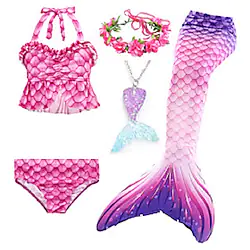 Kids Girls' Swimwear Bikini 5pcs Swimsuit Mermaid Tail The Little Mermaid Drawstring Halter Swimwear Color Block Princess Sleeveless Blue Party Beach Active Costumes Cute Bathing Suits 3-10 Years Lightinthebox