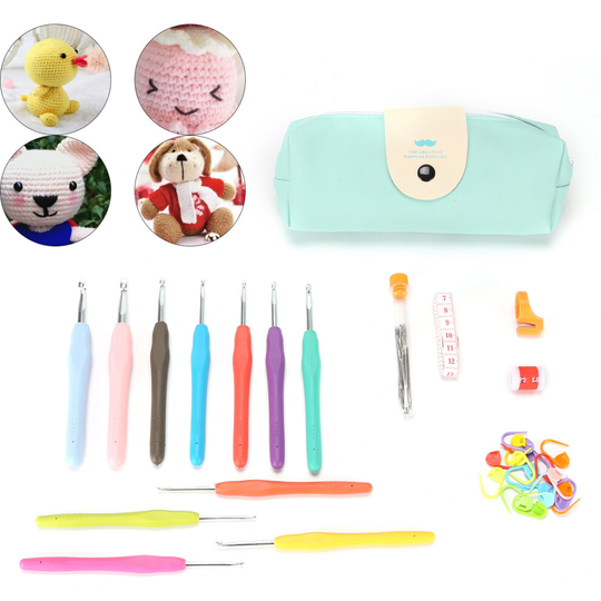 41Pcs Crochet Hook Set Plastic Grip Handle + Bag Knitting Needles