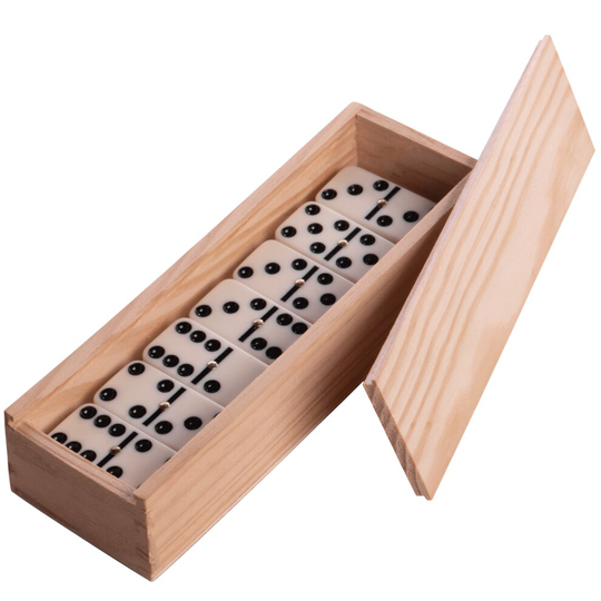 Double Six Dominoes Set with Wooden Box Family 28 Domino Set with Lid Pukkr