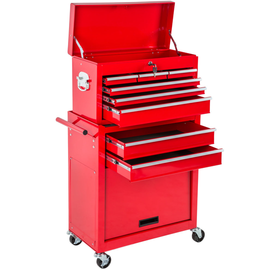 tectake Tool chest with 8 drawers - tool box, tool box on wheels, tool cabinet - red