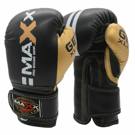 (Black Gold, 8oz) Maxx 2lines Kids Junior Boxing Gloves Sparring Glove Competition Training and Fighting glove pad MMA UFC gym in door