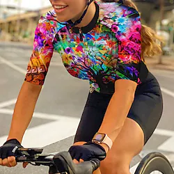 21Grams Women's Cycling Jersey Short Sleeve Bike Top with 3 Rear Pockets Mountain Bike MTB Road Bike Cycling Breathable Quick Dry Moisture Wicking Reflective Strips Green Purple Yellow Polyester Lightinthebox