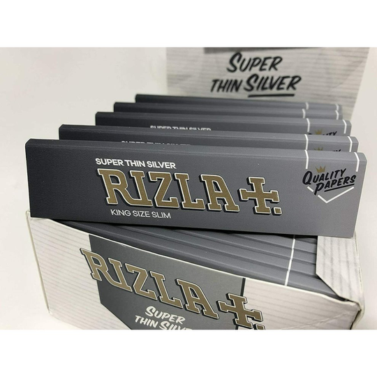 50 BOOKLETS BOX RIZLA SUPER ULTRA THIN SILVER KING SIZE SLIM CIGARETTE SMOKING