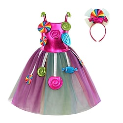 Rainbow Candyland Fairytale Princess Flower Girl Dress Theme Party Costume Tulle Dresses Girls' Movie Cosplay Cosplay Halloween Blue Purple Rainbow Dress Halloween Carnival Masquerade Cotton Lightinthebox