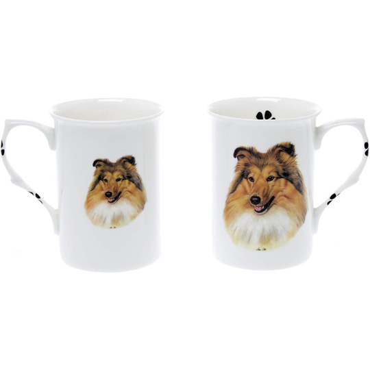 (BB49) Bone China Set of 2 Sheltie Dog Mugs - Gift Boxed